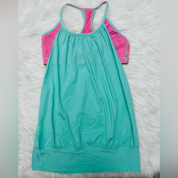 Lululemon Athletica Women’s “No Limit”  Green, Pink Tank Bra Top Yoga - Picture 1 of 3